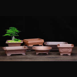 宜兴紫砂花盆小号高温柴烧多肉植物老桩苔藓长方形四方石湾盆景盆