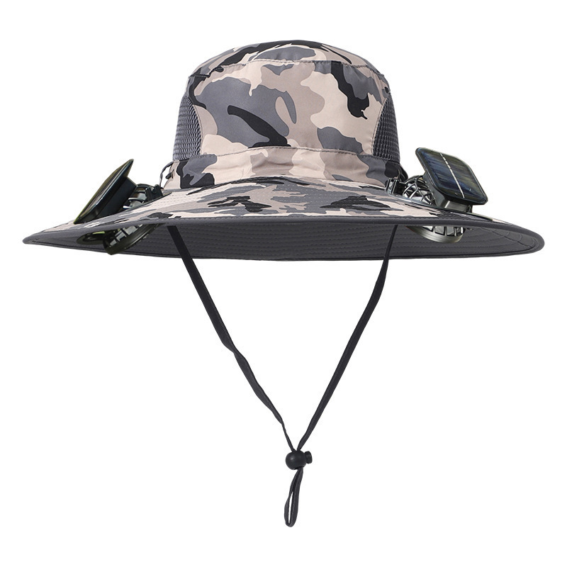 Sombrero de ventilador solar para hombre de verano gran sombrero de borde anti-UV sombrero de pescador de montaña sombrero de ventilador de sombra de pesca