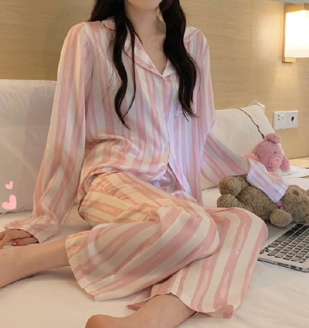卡通甜美长袖长裤睡衣女士秋季新款牛奶丝可爱少女宽松开衫家居服|undefined