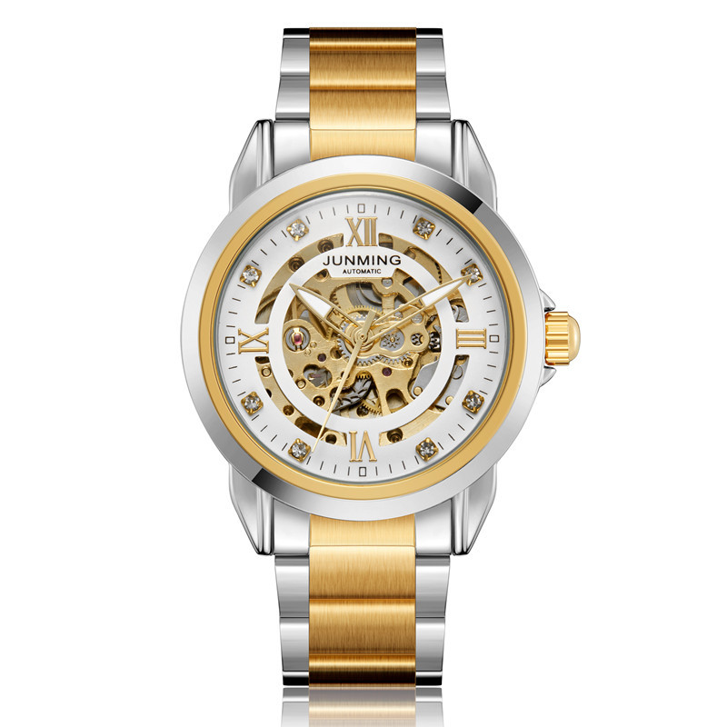 JUNMING marca reloj deportivo impermeable luminoso automático reloj mecánico moda hueco reloj de los hombres