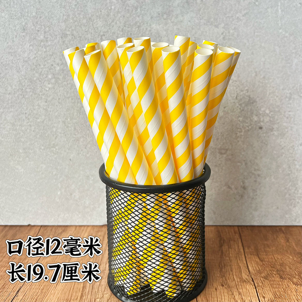 Inventario mayorista alargado paja de papel desechable degradable tira de papel paja de papel té de leche tubo de papel multicolor colorido