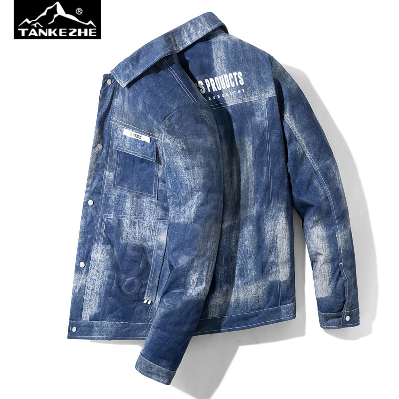 Winter new men's Korean-style letter printing Denim lapel 80 white duck down light down jacket trendy couple coat Winter new men's Korean-style letter printing Denim lapel 80 white duck down light down jacket trendy couple coat