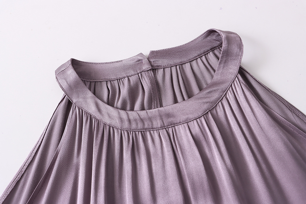 French Draping Satin Rayon A Line Vest Skirt Two Piece Suit