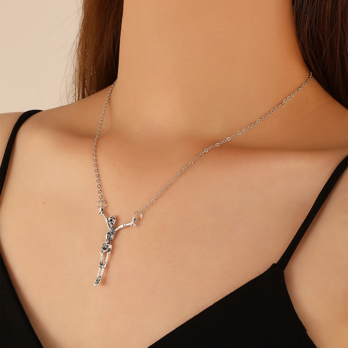 retro exaggerated skull ghost pendant necklace gothic Halloween sweater chain