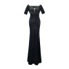 Sexy low cut Beaded Velvet stitched long dress