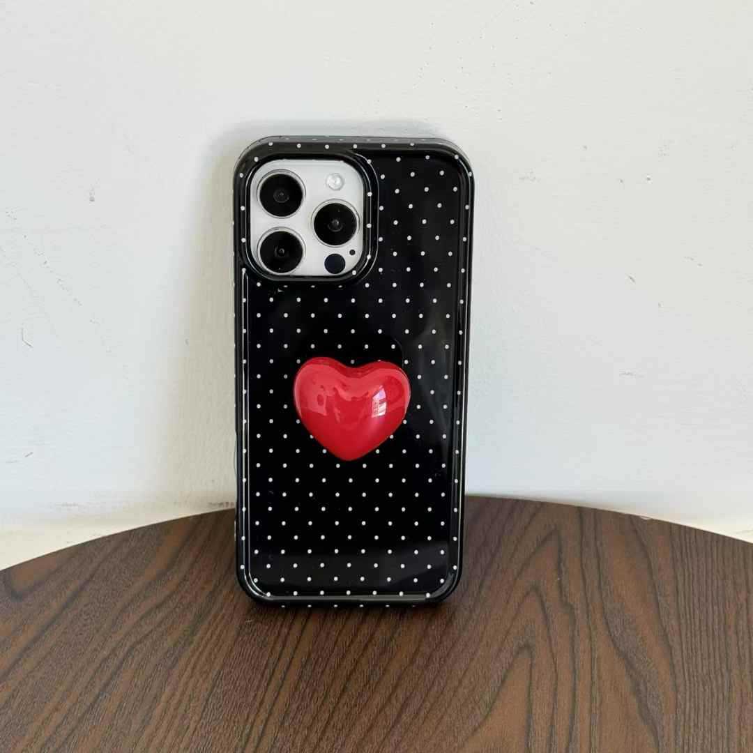 El soporte de amor de lunares ins es adecuado para la carcasa del teléfono móvil Apple 15/16pro 15promax creativo 13/14 simple femenino
