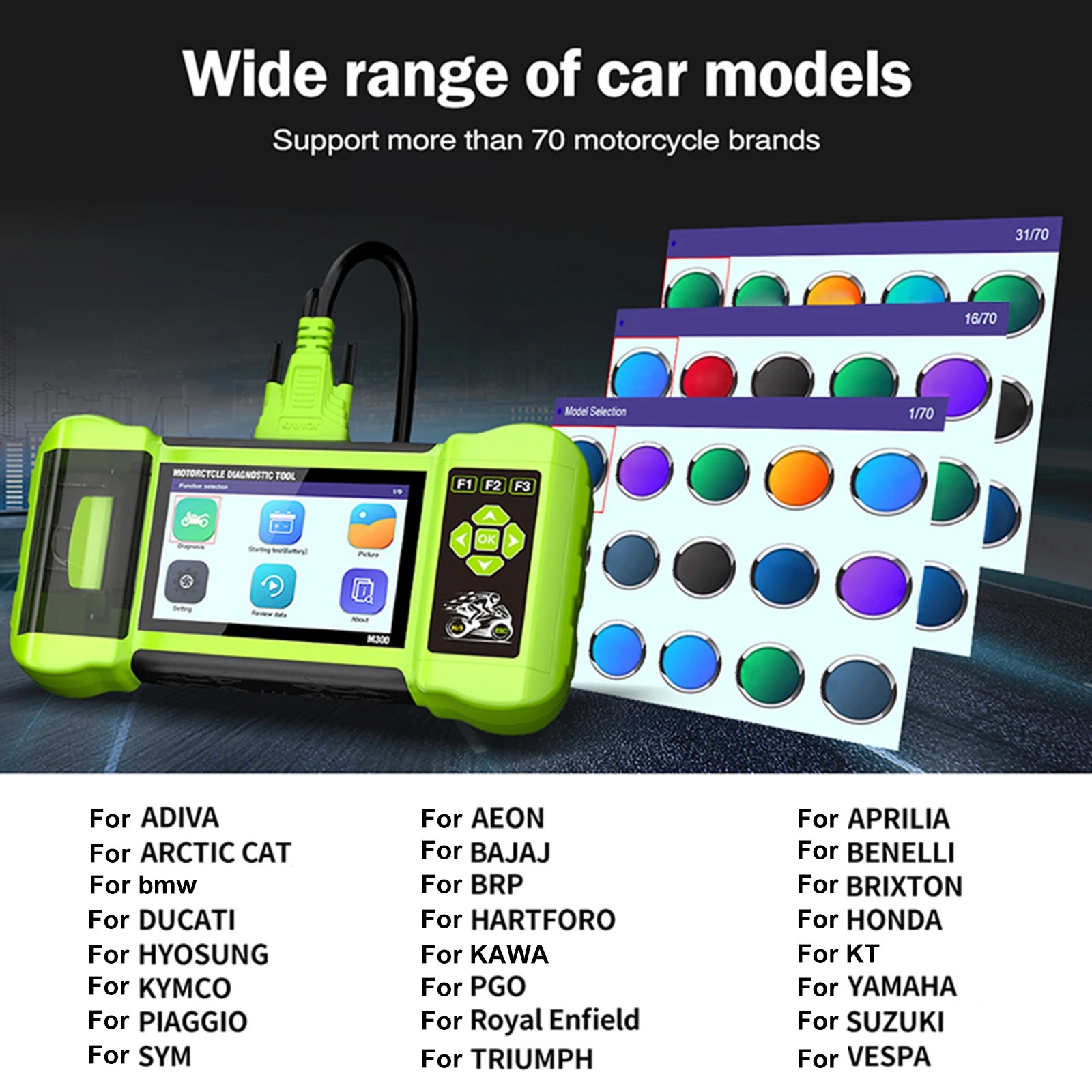 Transfronterizo TOPDIAG / JDiag M300 OBD2 Diagnostic Tool para motocicletas borrar códigos de fallas ABS