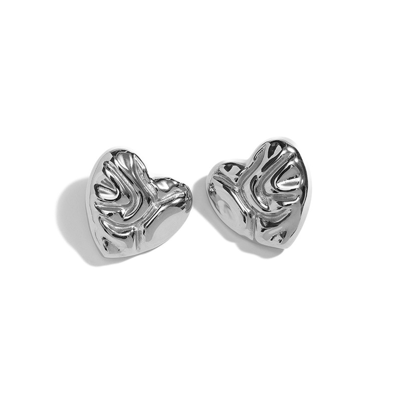 TENA INS estilo europeo 18K oro exagerado gran amor en forma de corazón pernos de acero inoxidable agua ondulada joyas pendientes de corazón de桃ar