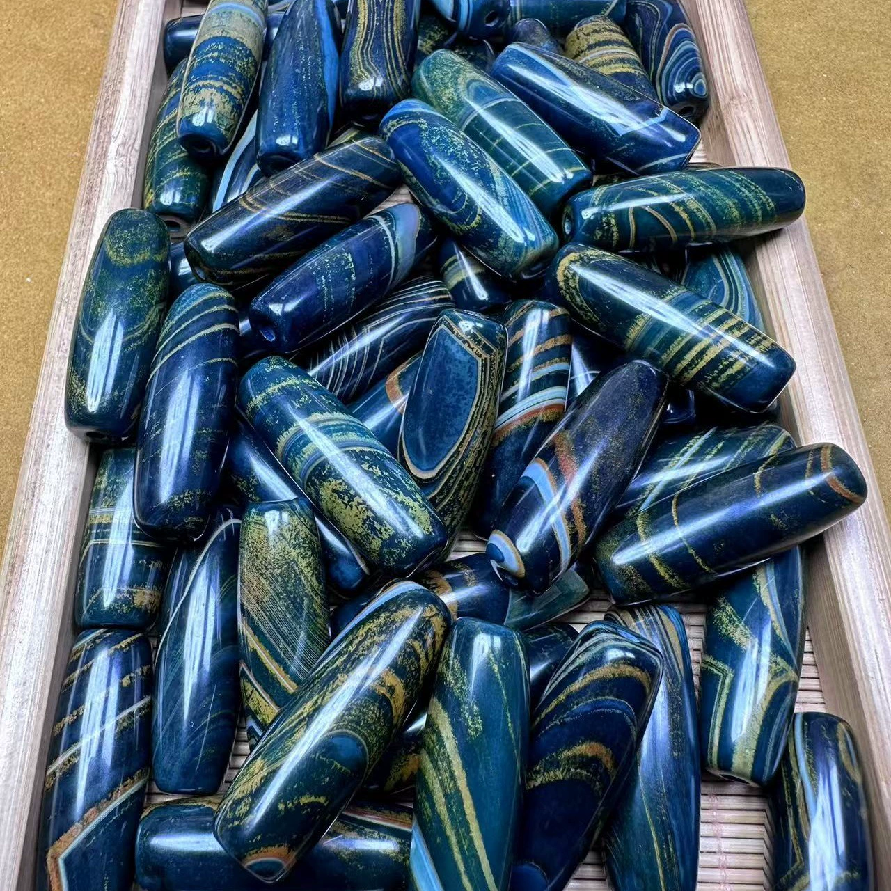 Натуральный агат тибетский стиль фантазии красочный синий 15 × 40mm Darlo ювелирные аксессуары ручной работы