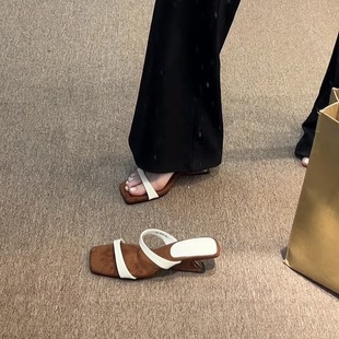 Designed Niche Wedge-Heeled Slippers for Women's Summer Outer Wear Soft-Soled One-Line High-Heeled Shoes French Silver Sandals