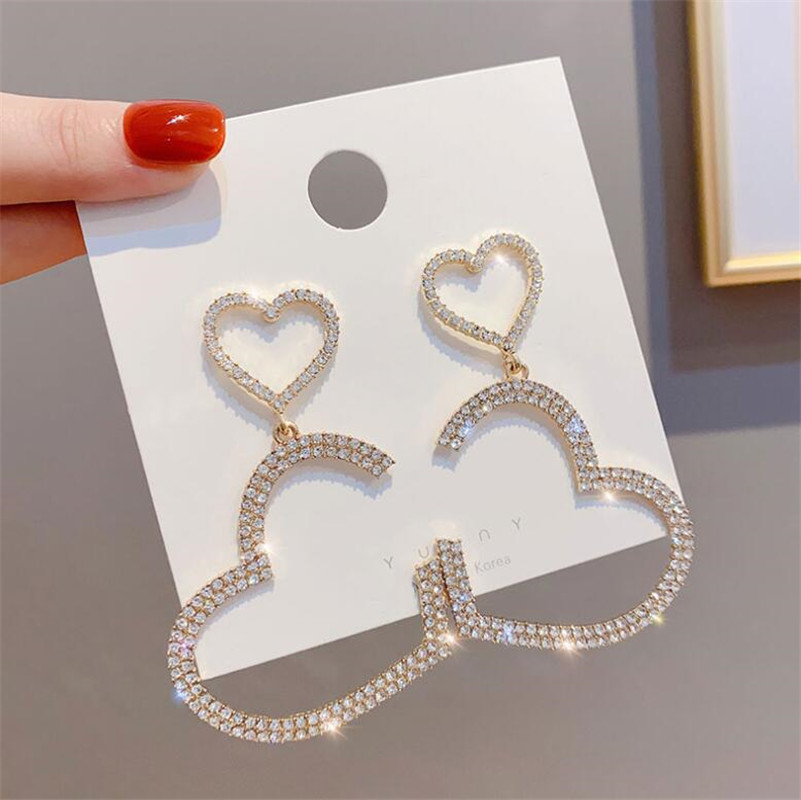 Wholesale Jewelry Full Diamond Heart Shape Korean Style Earrings Nihaojewelry display picture 4