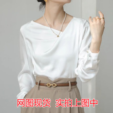 早秋装女2025年新款醋酸衬衣白衬衫女气质法式缎面上衣气质通勤