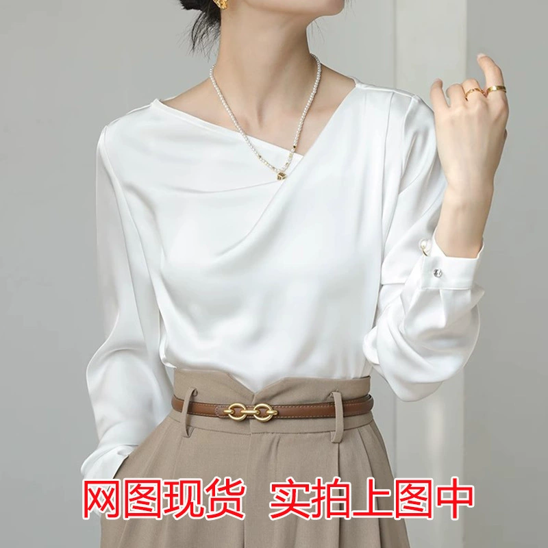 Ранняя весенняя одежда женская 2025 новая ацетатная рубашка белая рубашка женская дизайн темперамент французский атласный топ