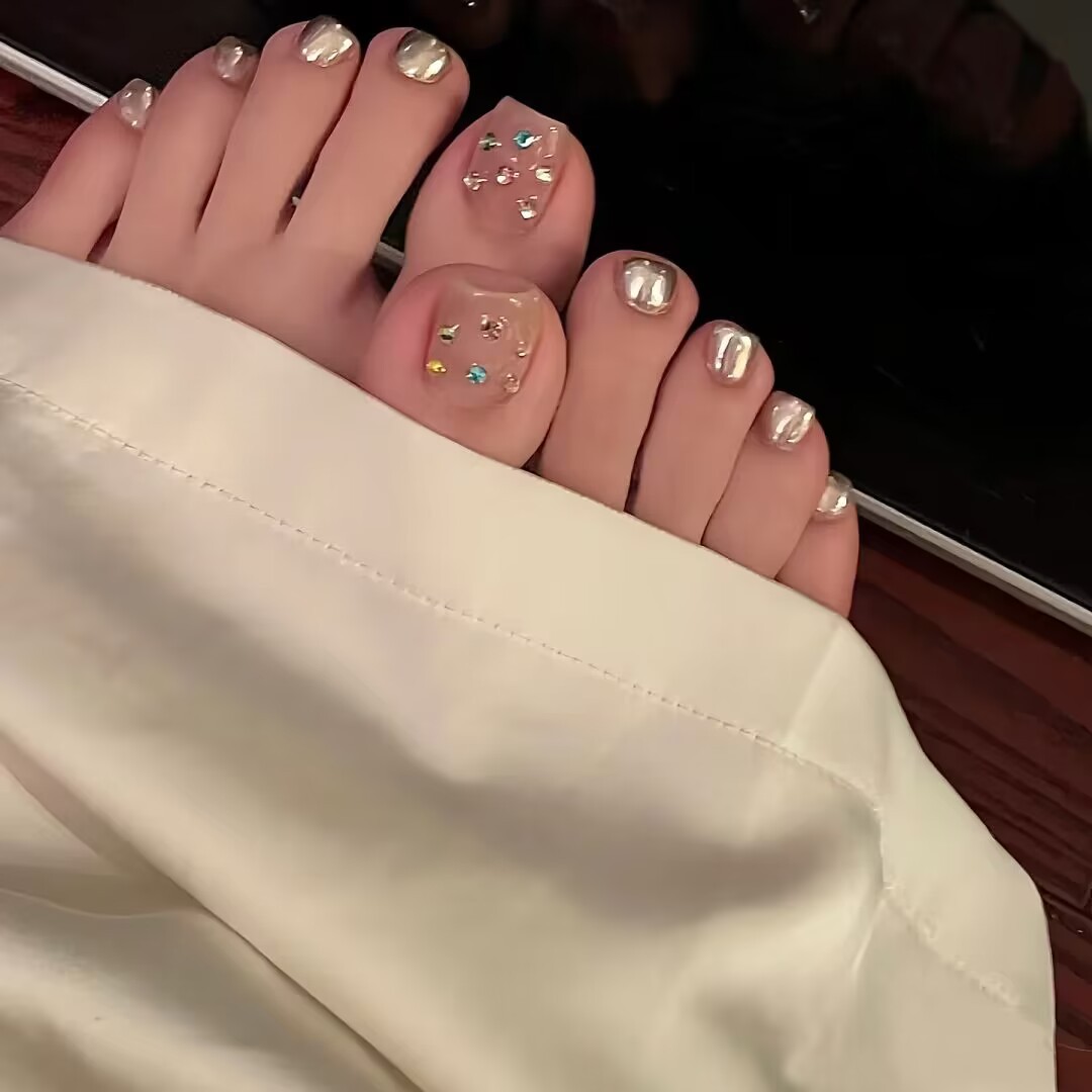 Verano pie desgaste de uñas productos terminados al por mayor espejo color desnudo taladro de uñas blanqueador parche de uñas de los pies parche de uñas