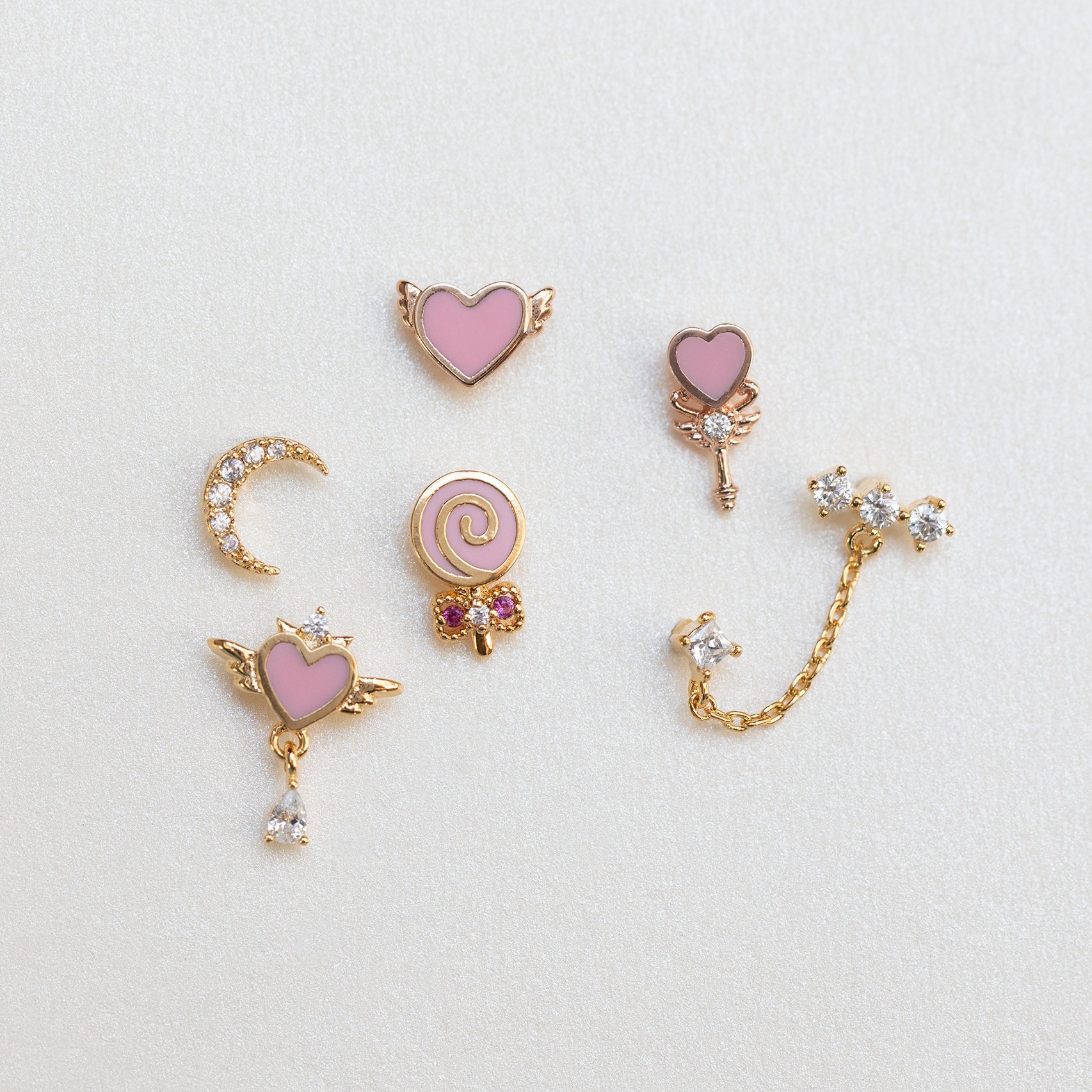 Pink Oil Drop Heart Stud Earrings 18k Gold Non-fading Earring Heart-shaped Ear Stud display picture 2