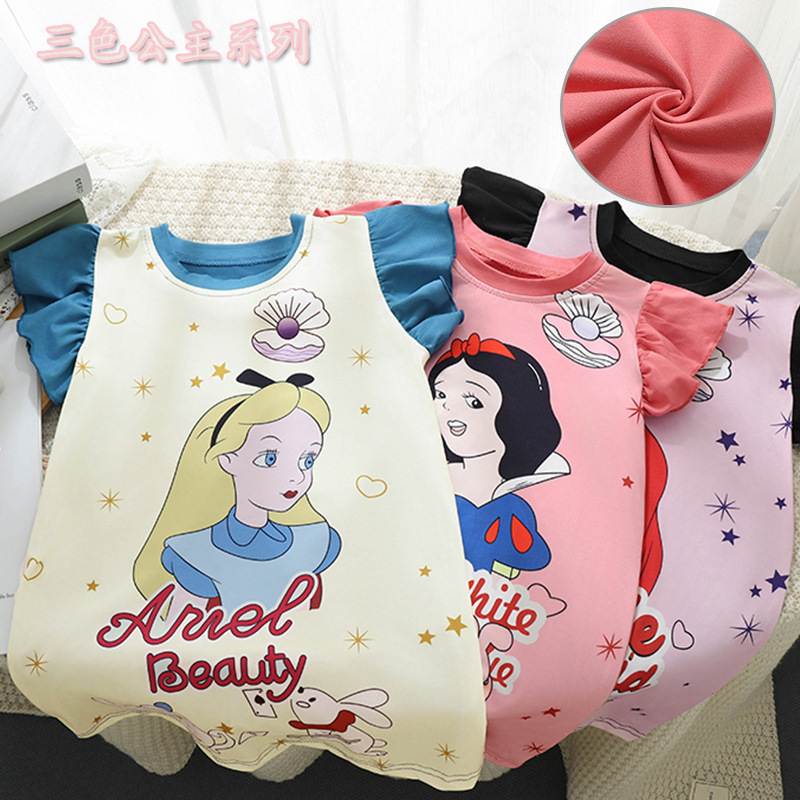 New Summer Girl's Casual Cartoon T-shirt Long Dress Princess Dress Girl's Cute Printed dress Styline New Style
