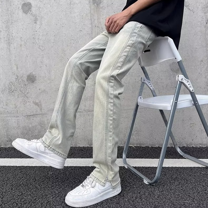 Vaqueros americanos para hombre 2024 primavera y otoño lavado y viejos pantalones de nicho High Street pantalones rectos sueltos tendencia
