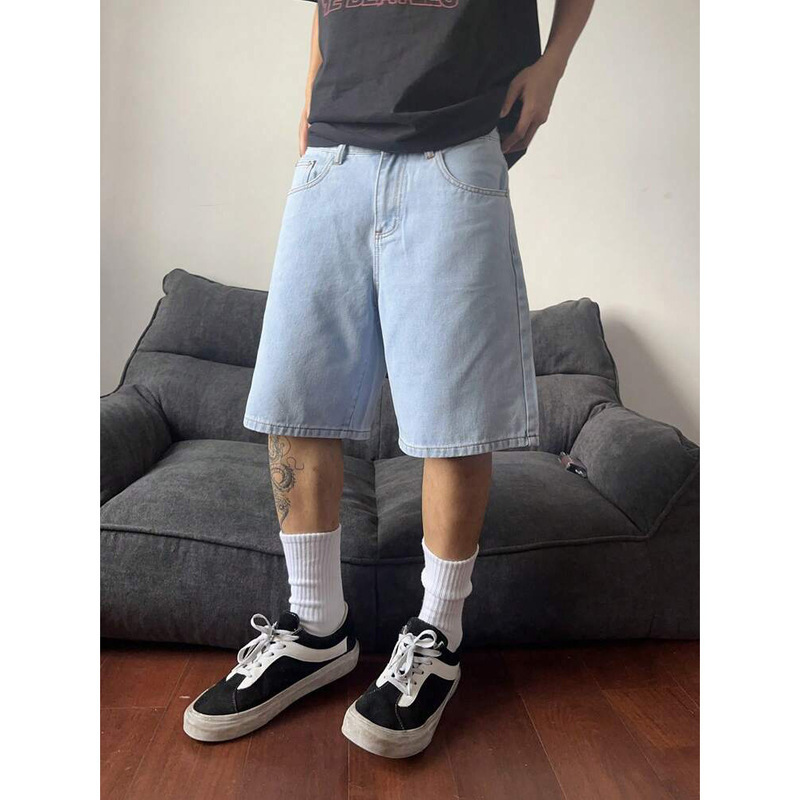 High Street Fashion Brand Retro Denim Shorts Men's 2025 Summer New Loose Trendyy Casual Versatile Five-Point Shorts
