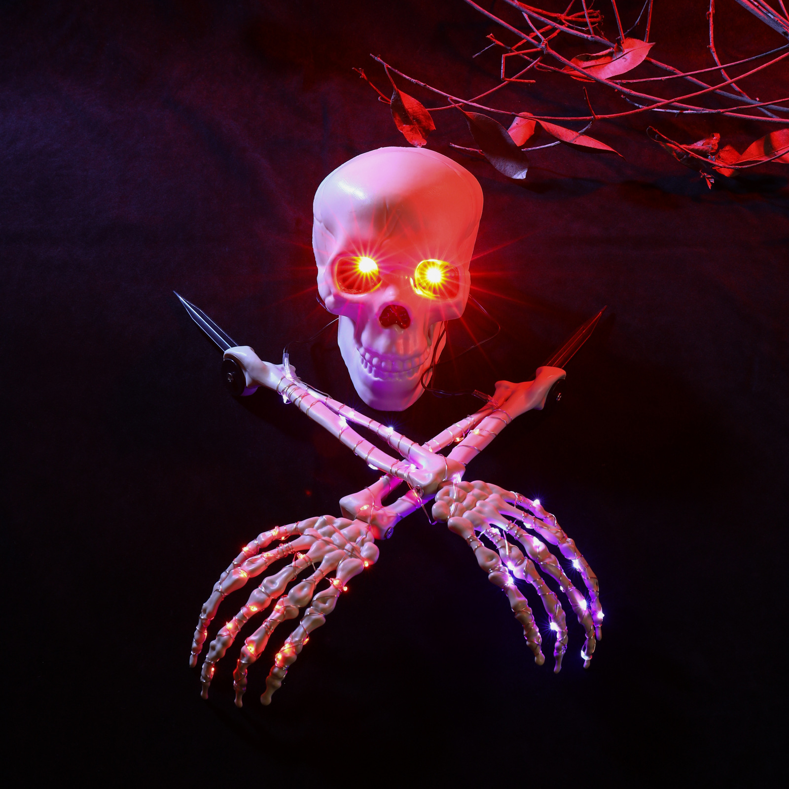 Inserción de Halloween de mano luminosa esqueleto conjunto de accesorios de decoración de patio LED de mano luminosa inserción