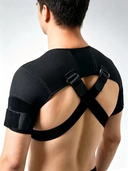 Adjustable cross-strap shoulder brace for back pain relief, double straps, dual shoulder support, sports shoulder brace