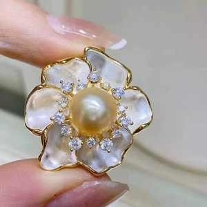 [DIY accessories] thick gold-plated enamel painted elegant lotus brooch pin Pearl beeswax corsage Holder