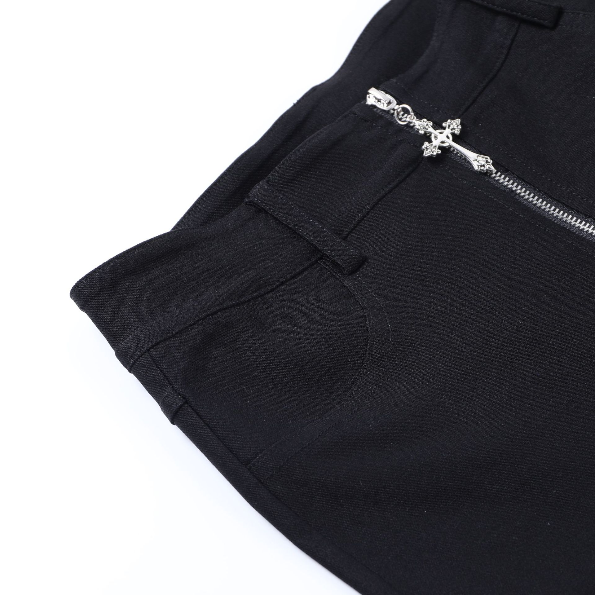 Crucifixion Zipper Solid Color Gothic Style High Waist Flared Pants NSGYB116449