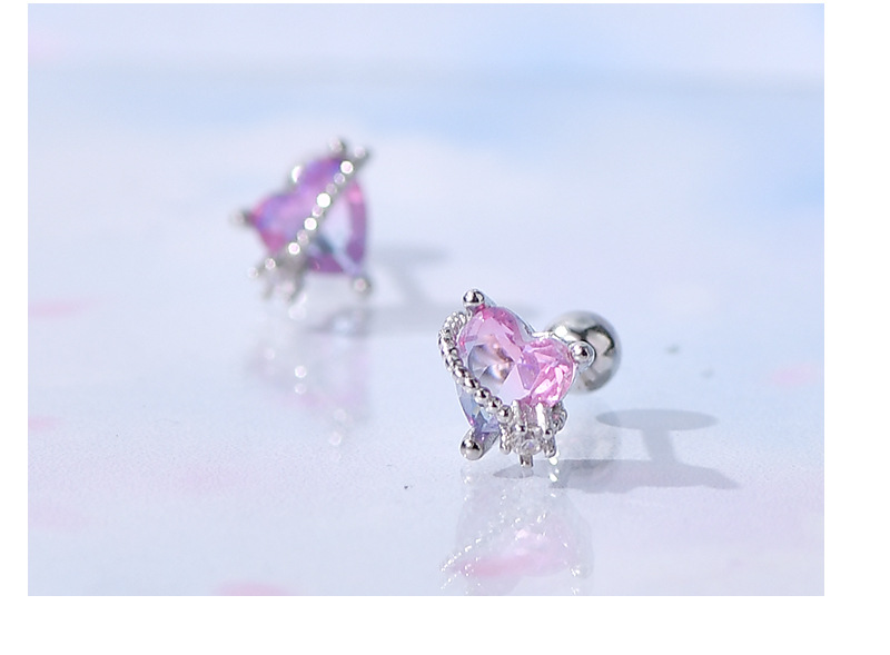 Simple Style Heart Shape Silver Plating Inlay Zircon Ear Studs 1 Pair