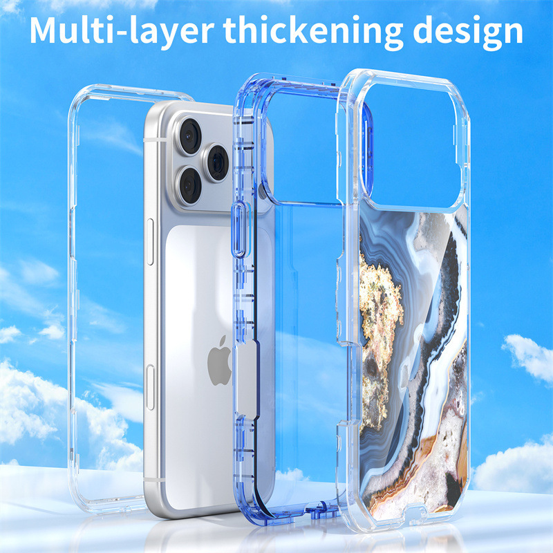 Three-In-One Electroplated Marble Phone Case Suitable for iPhone 17, Apple 17 Pro Max, Upper and Lower Covers 6/7/8P11