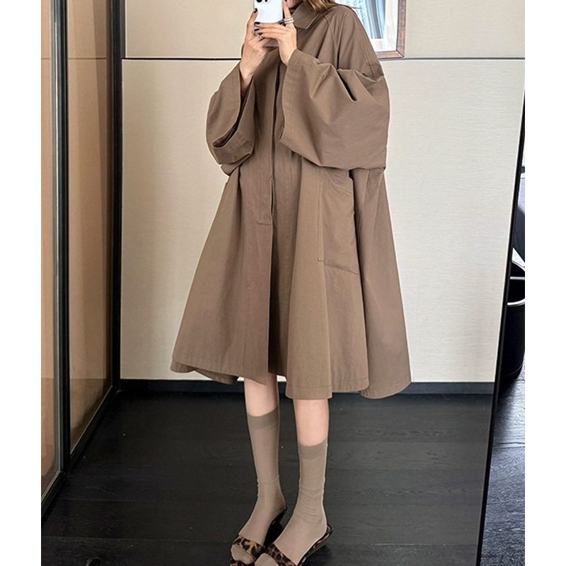 法式简约风row风中长款风衣外套女2025新款时髦大A摆伞形大衣新款|undefined