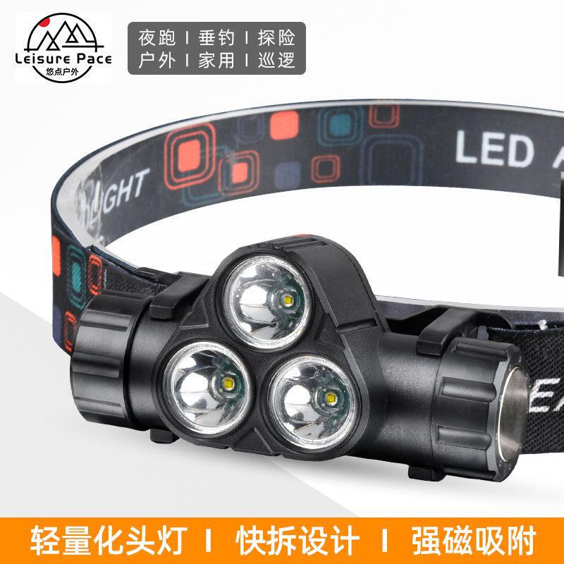 Cross-border new magnetic work light 3LED headlamp outdoor charging headlamp fishing light strong light bicycle light