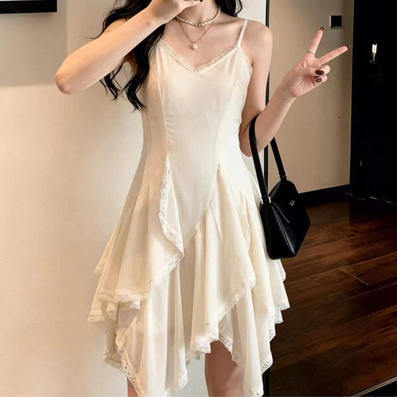 2026 Summer New Style Pure Desire Style Sheer Lace Spaghetti Strap Dress for Women with Irregular Design and Versatile Short Skirt 2026 Summer New Style Pure Desire Style Sheer Lace Spaghetti Strap Dress for Women with Irregular Design and Versatile Short Skirt