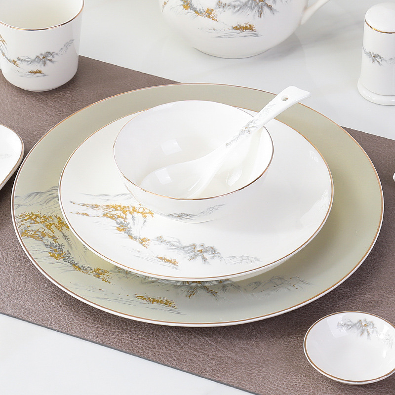 Ceramic High-End Plate Hotel Tableware Set Dishes Box Hotel Club Private Dishes Special Zen Rivers Mountain