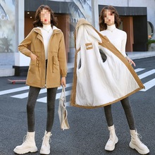 加绒风衣女2022新款冬季韩版休闲宽松大衣洋气加厚中长款棉服外套