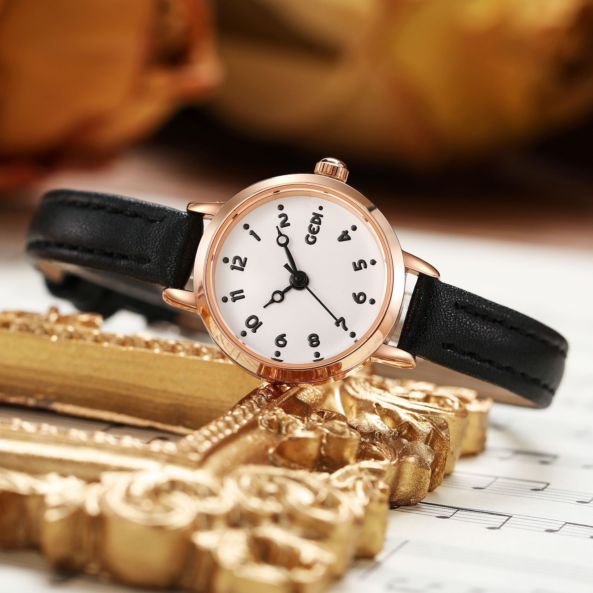 GEDI small Gedi dial, niche, light luxury, simple digital, student waterproof casual belt, women's watch_voghion.com