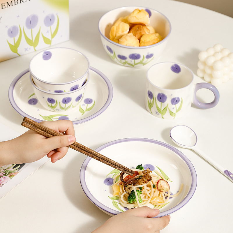 Tulip INS-style creative bowl and spoon set, bowl, plate, gift set, ceramic tableware set, opening gift set