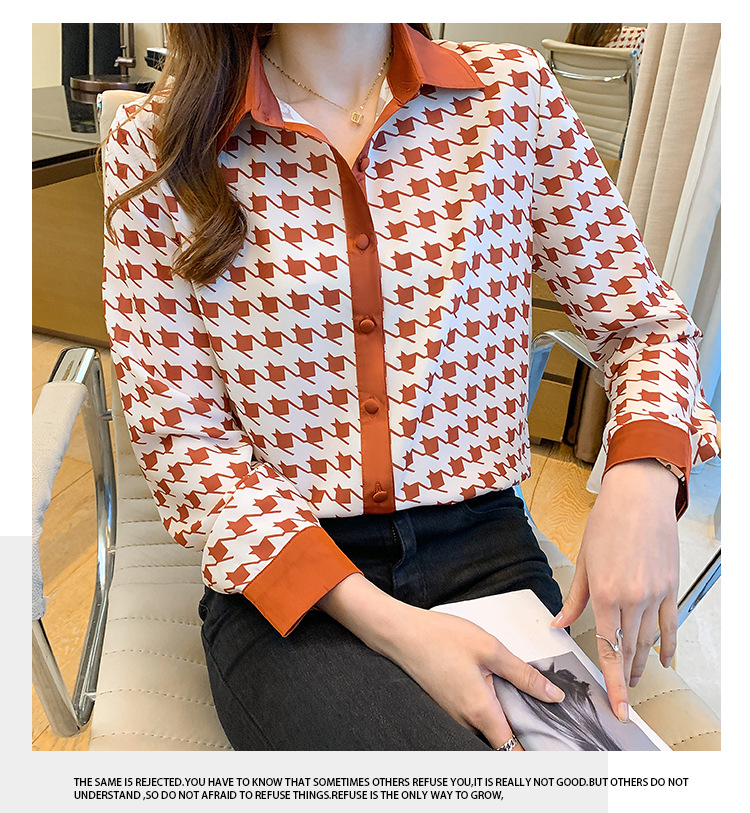 Women's Long Sleeved Printed Blouse With Collar For Formal Wear_voghion.com