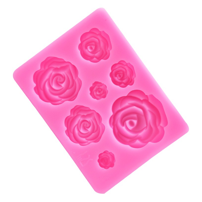 DIY grande, mediano y pequeño 7-pieza 3D flor Rosa molde de silicona Rosa chocolate fondant molde para hornear