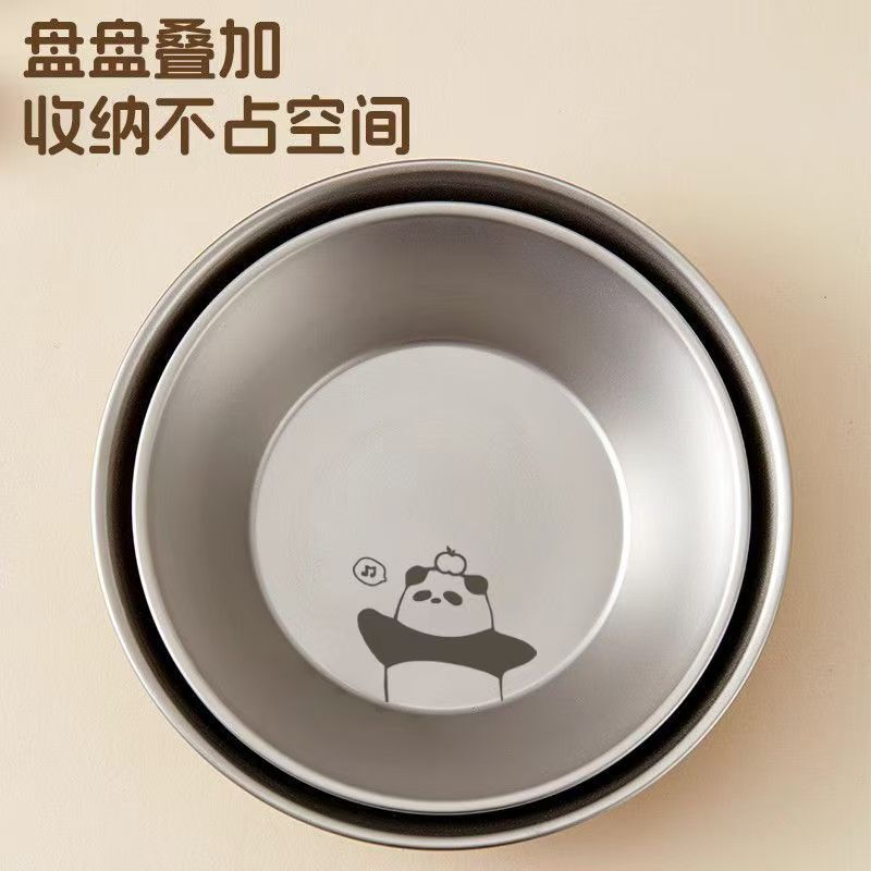 チタン鋼ディナープレート蒸しプレート食品グレード家庭用漫画ラウンドフラットプレートディッシュプレート屋外バーベキュープレートスプーンと箸セット|undefined