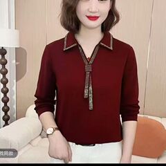 一件代发直播爆款打底衫妈妈装2025春秋季新款翻领长袖t恤女上衣