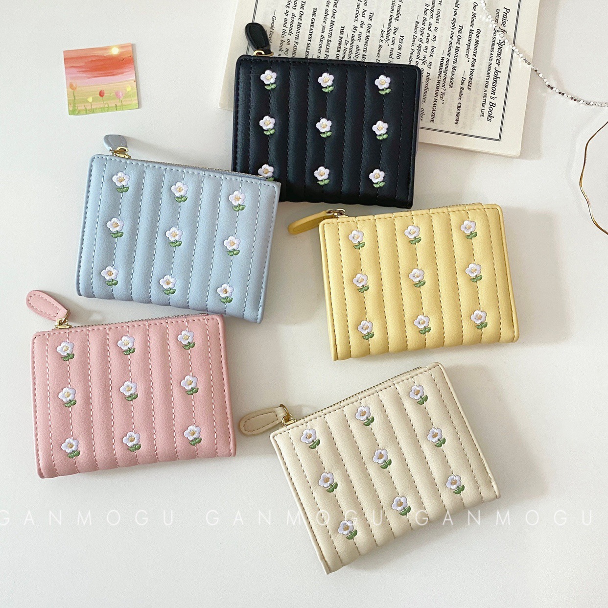 부드러운 자수 꽃 지갑 여학생 짧은 지갑 동전 지갑 절묘한 작은 신선한 간단한 지갑 카드 홀더-Freehip.co.kr