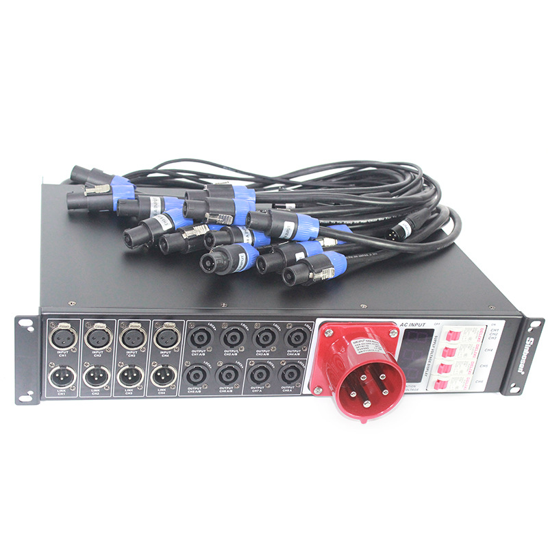 Distribuidor de energía de 4+8 etapas, caja de alimentación, unidad de distribución, equipo de distribución, caja de control de altavoces de arreglo lineal de 5 núcleos.