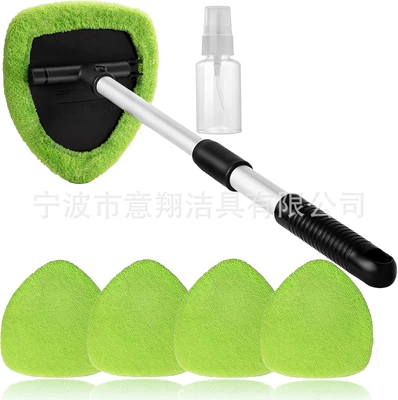 Microfiber Car Wash Glass Window | Car cleaning tools - pentagonal-telescopic-pole-5-green-cloth-covers-1-spray-bottle