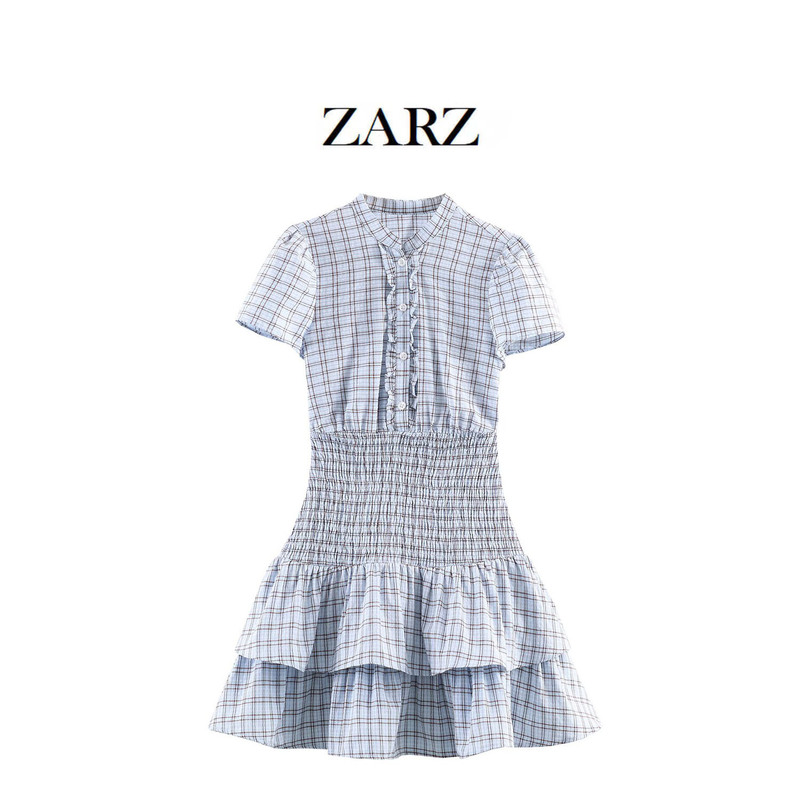 Zarz Self-Made European and American Style New Women's Fashion Stylish Plaid Layered Decorative Short Dress 3067318 Zarz Self-Made European and American Style New Women's Fashion Stylish Plaid Layered Decorative Short Dress 3067318