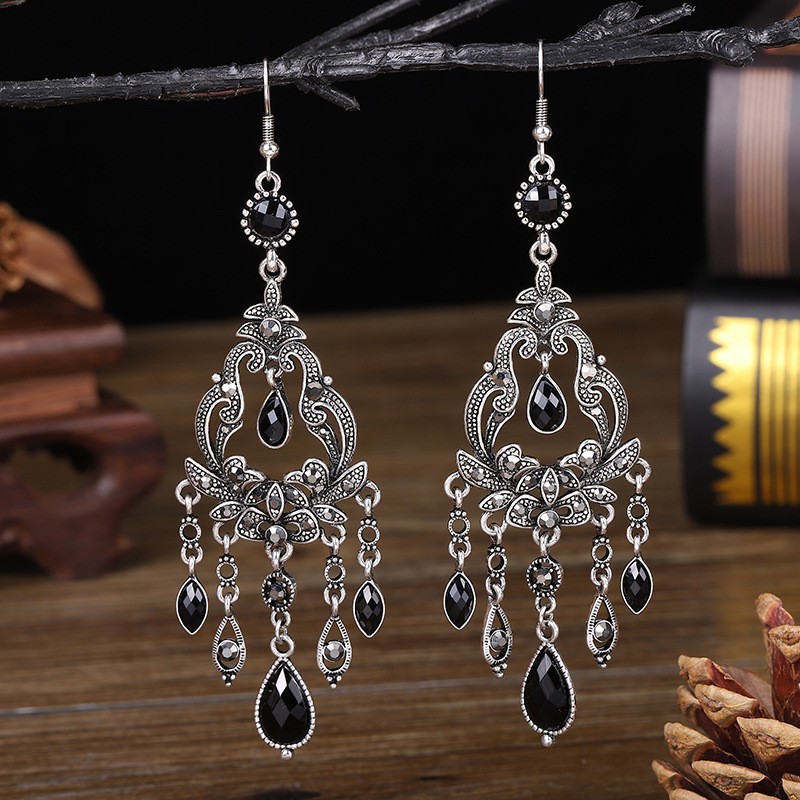 Tixi Jewelry Long Chinese-Style Rhinestone Earrings European and American Style Teardrop-Shaped Earrings Wholesale Vintage Earrings Iron