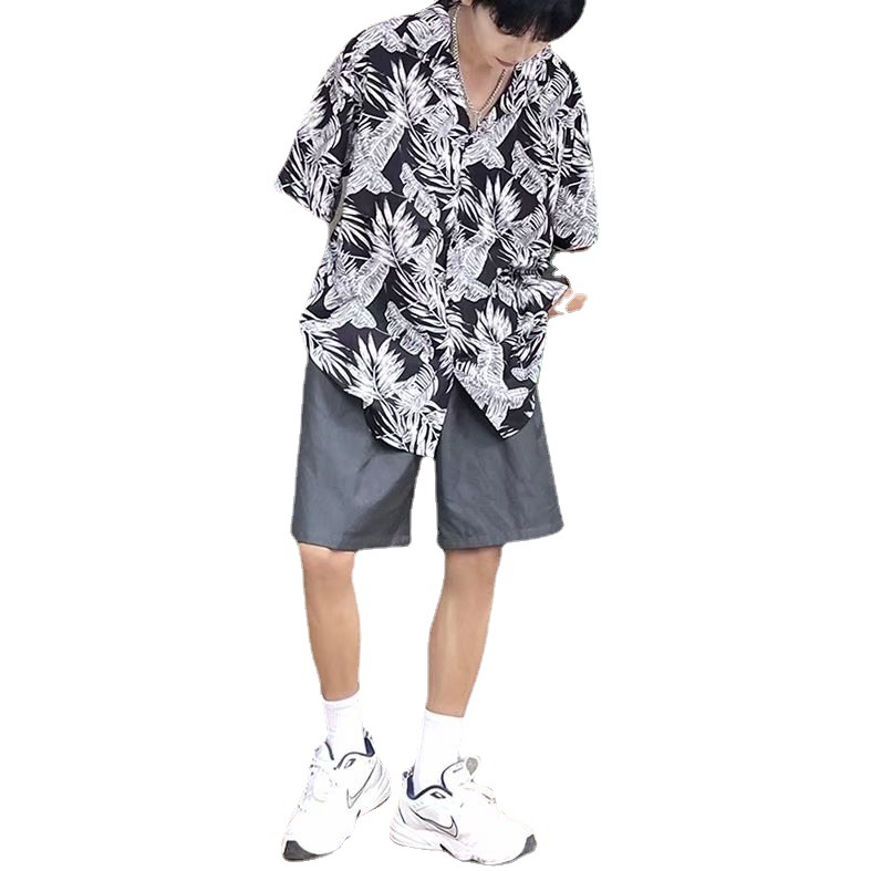 Camisa de manga corta floral hawaiana camisa delgada de verano holgada para Hombres estilo Hong Kong marca de moda abrigo guapo