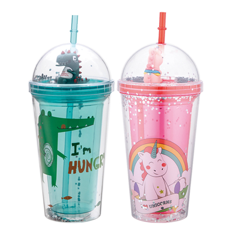 Taza de agua de paja de plástico de doble capa de color degradado transfronterizo AS/PS480/600ml con taza de regalo de café