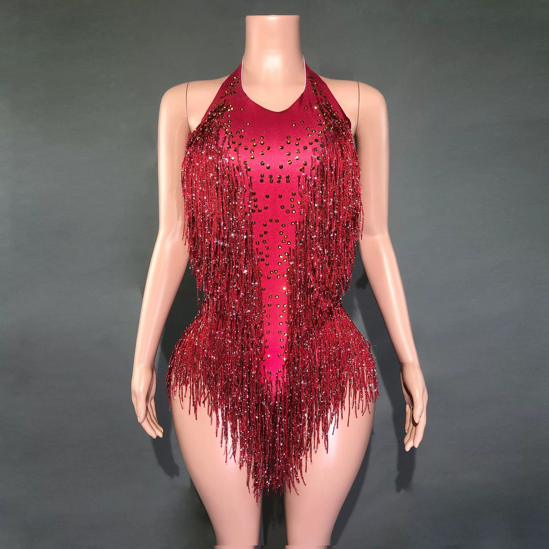 Певица танец сексуальный Блестящий горный хрусталь стрейч похудение кисточка бриллиант Блестящий темперамент комбинезон производительность этап