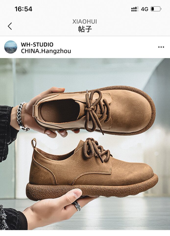Giày da nam cổ thấp kiểu Martin phong cách retro, đế mềm chống thấm nước, form rộng cỡ lớn — Kaki, màu nâu, màu đen chi tiết 2