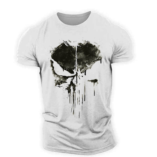 Men's round neck crew neck t-shirt short sleeve t-shirt skeleton head print men's clothing 3D fashionable casual sportswear