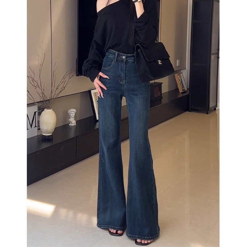 复古蓝高腰微喇牛仔裤女2025年秋季新款宽松显瘦不贴腿百搭喇叭裤|undefined
